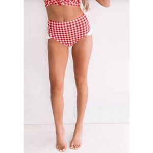 Coral Reef Women's retro red & white gingham ruffle swim bottom XXL (18/20)